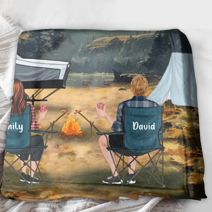 Custom Personalized Yosemite Camping Quilt/Single Layer Fleece Blanket - Gift Idea For Couple, Camping Lovers, Family - Upto 5 Kids, 4 Pets - Fill Your Life With Adventures