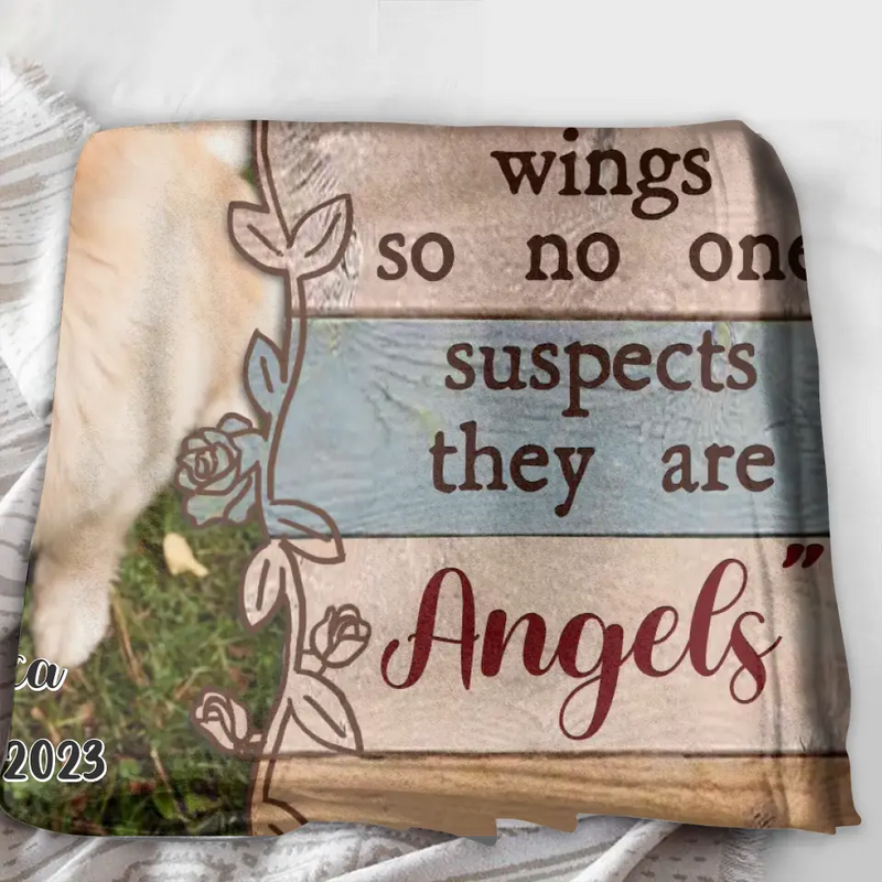 Personalized Memorial Fleece Throw Blanket/Quilt - Upload Dog/Cat Photo - And God Said "I Will Send Them Without Wings So No One Suspects They Are Angels"