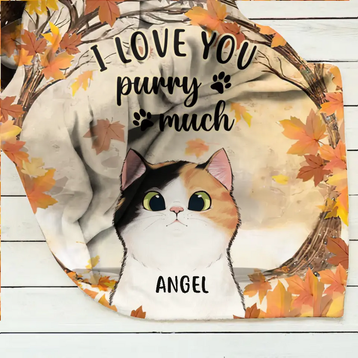 Personalized Cat Quilt/Single Layer Fleece Blanket - Gift Idea For Cat Lovers - Up to 6 Cats - I Love You Purry Much