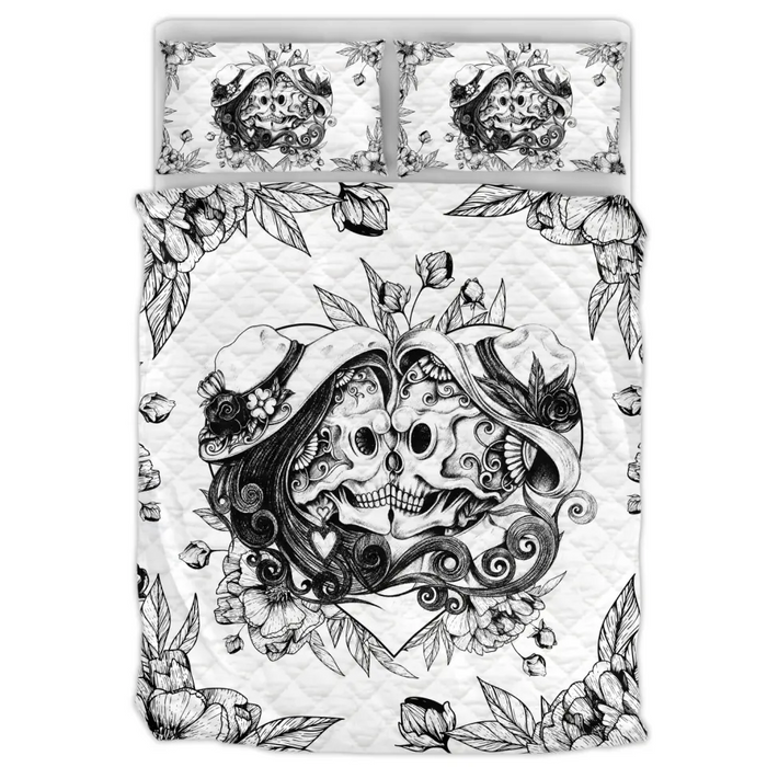 Custom Skull Couple Quilt Bed Sets - Memorial Gift Idea For Him/Her/Couple