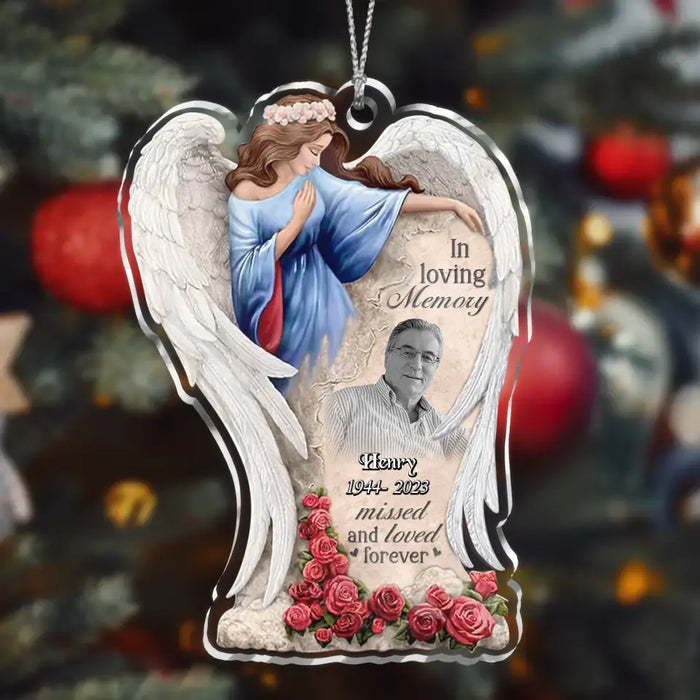 Custom Personalized Angel Memorial Photo Acrylic Ornament -  Memorial Gift Idea For Christmas/ Family Member - In Loving Memory Missed And Loved Forever