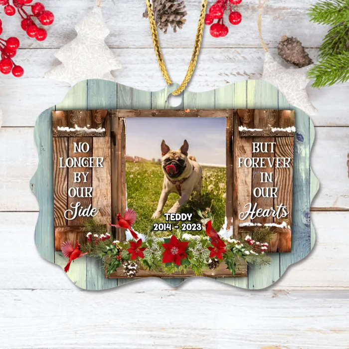 Custom Personalized Memorial Pet Photo Rectangle Wooden Ornament - Christmas/Memorial Gift Idea for Pet Owners - No Longer By Our Side But Forever In Our Hearts