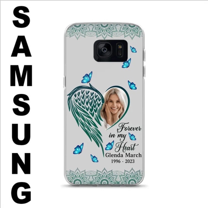 Custom Personalized Memorial Wing Heart Phone Case - Memorial Gift Idea For Family - Case For iPhone/Samsung - Forever In My Heart