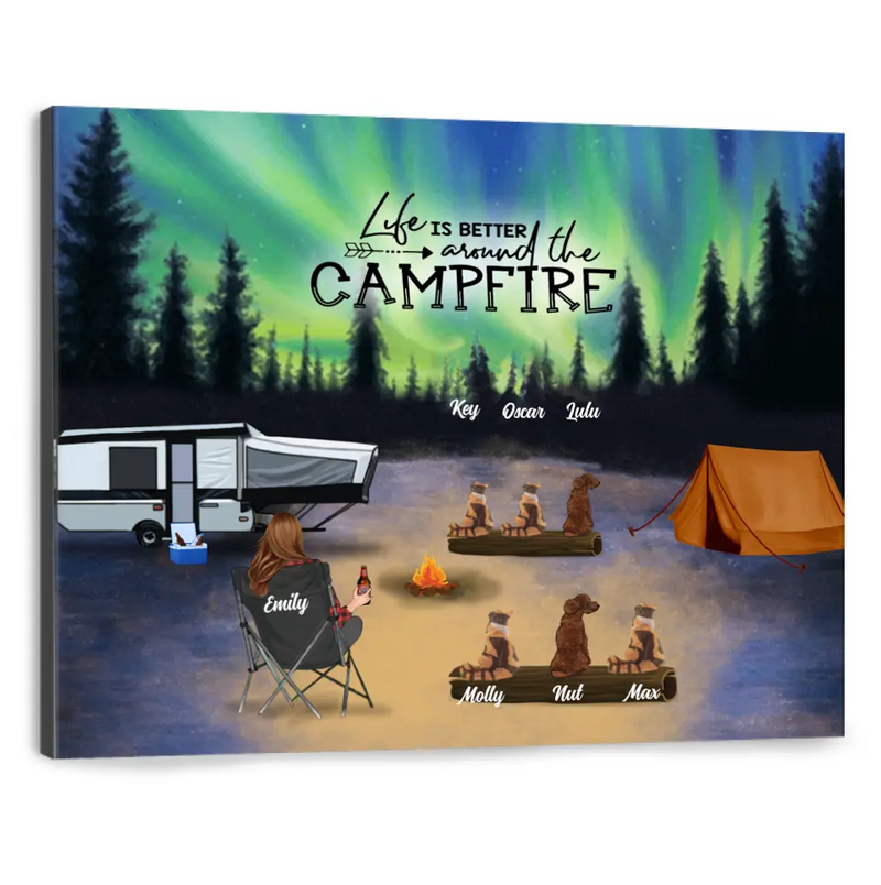 Personalized Night Camping Canvas - Best Gift Idea For Camping Lovers - Family/Couple/Solo With Up to 6 Pets - Life Is Better Around The Campfire