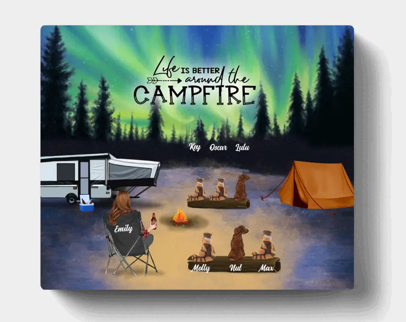 Personalized Night Camping Canvas - Best Gift Idea For Camping Lovers - Family/Couple/Solo With Up to 6 Pets - Life Is Better Around The Campfire