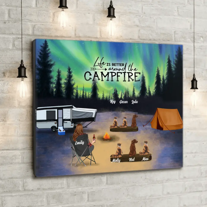 Personalized Night Camping Canvas - Best Gift Idea For Camping Lovers - Family/Couple/Solo With Up to 6 Pets - Life Is Better Around The Campfire