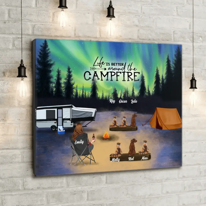 Custom Personalized Night Camping Canvas - Best Gift Idea For The Whole Family/Couple/Solo - Camping Family/Couple/Solo With Upto 6 Pets - Life Is Better Around The Campfire