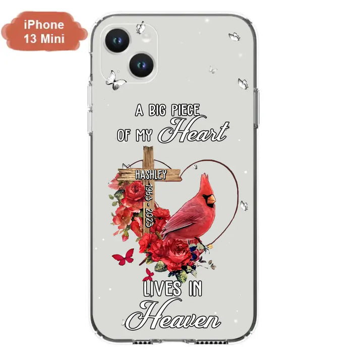 Personalized Memorial Cardinal Phone Case - Memorial Gift Idea For Family - A Big Piece Of My Heart Lives In Heaven - Case For iPhone/Samsung