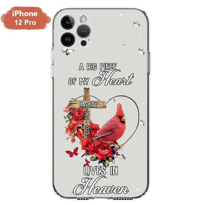 Personalized Memorial Cardinal Phone Case - Memorial Gift Idea For Family - A Big Piece Of My Heart Lives In Heaven - Case For iPhone/Samsung