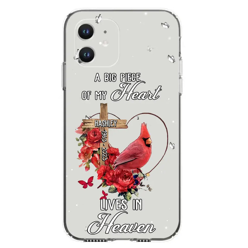Personalized Memorial Cardinal Phone Case - Memorial Gift Idea For Family - A Big Piece Of My Heart Lives In Heaven - Case For iPhone/Samsung