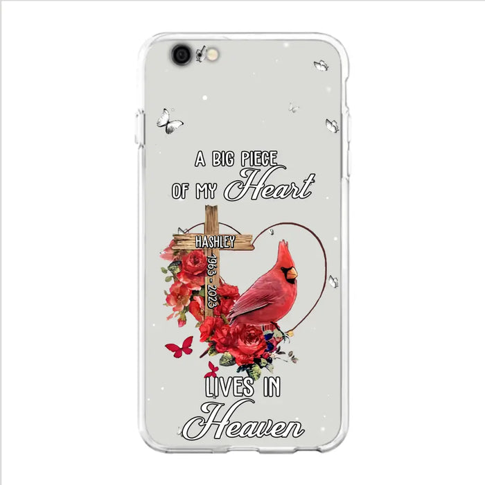 Personalized Memorial Cardinal Phone Case - Memorial Gift Idea For Family - A Big Piece Of My Heart Lives In Heaven - Case For iPhone/Samsung