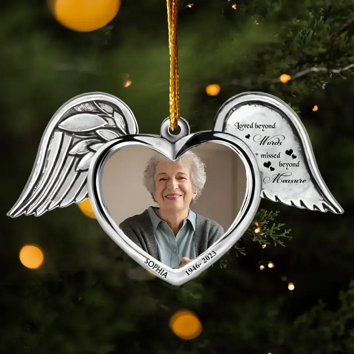 Custom Personalized Memorial Wings Aluminum Ornament - Memorial Gift Idea For Christmas/ Family Member - Upload Photo - Loved Beyond Words Missed Beyond Measure