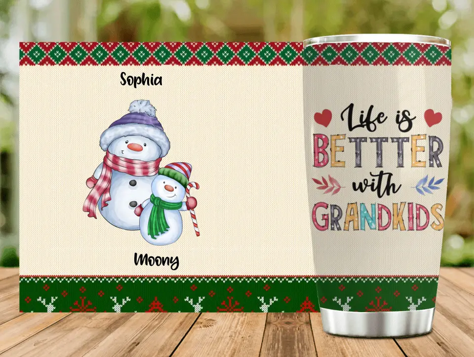 Custom Personalized Grandma Tumbler - Gift Idea For Christmas  - Upto 5 Grandkids - Life Is Better With Grandkids