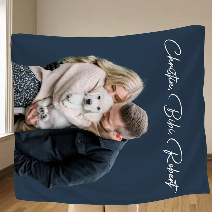 Custom Personalized Photo Dog Mom Dad Quilt/ Single Layer Fleece Blanket - Gift Idea For Family/ Pet Lover