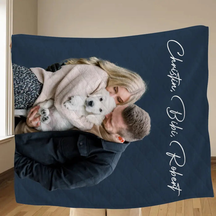 Custom Personalized Photo Dog Mom Dad Quilt/ Single Layer Fleece Blanket - Gift Idea For Family/ Pet Lover