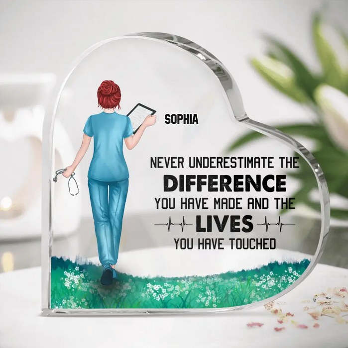 Personalized Nurse Crystal Heart - Gift Idea For Nurse/Birthday/Friend - Never Underestimate The Difference You Have Made And The Lives You Have Touched