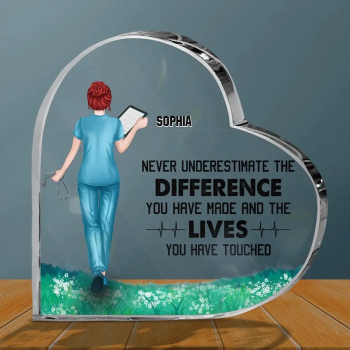 Personalized Nurse Crystal Heart - Gift Idea For Nurse/Birthday/Friend - Never Underestimate The Difference You Have Made And The Lives You Have Touched