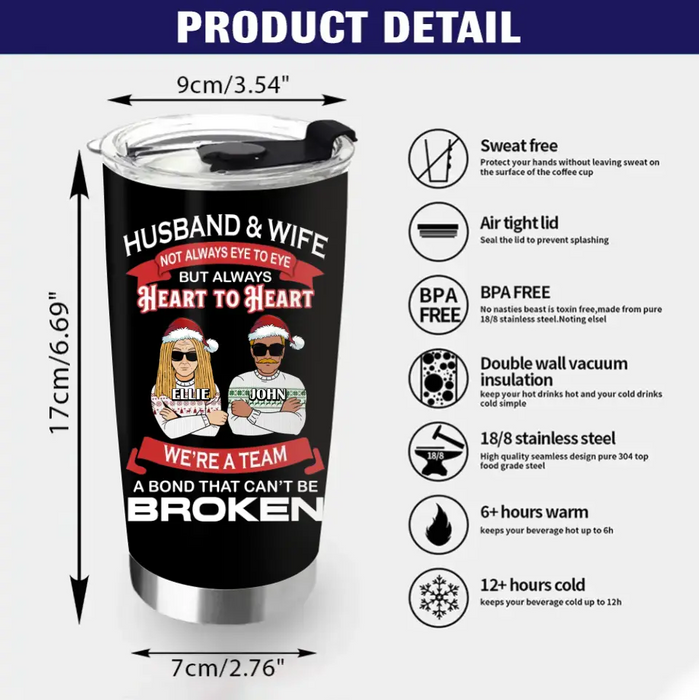 Personalized Couple Tumbler - Gift For Wife From Husband - Husband & Wife Not Always Eye To Eye But Always Heart To Heart