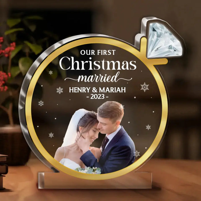 Custom Personalized Couple Acrylic Plaque - Upload Photo - Anniversary/ Wedding Gift For Couple - Our First Christmas Married