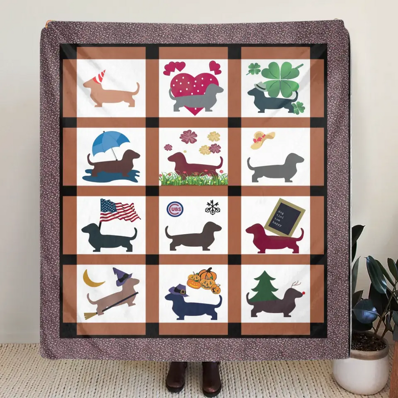 Cute Dachshund Dog Fleece Throw Blanket/Quilt - Gift Idea for Dog Lovers