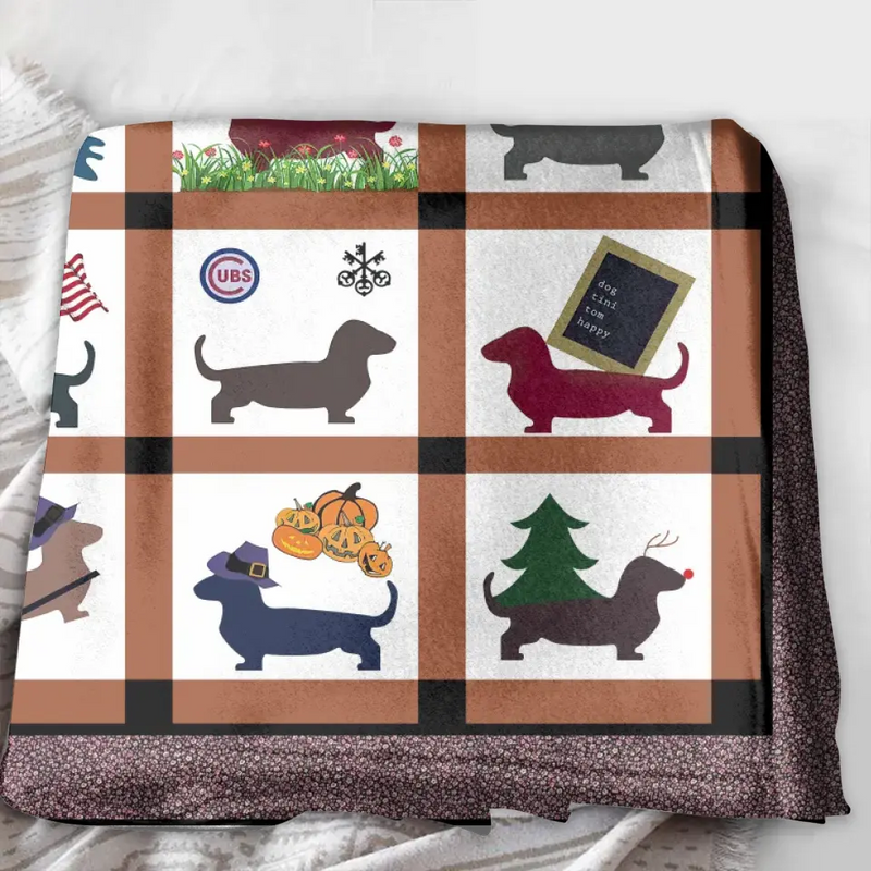 Cute Dachshund Dog Fleece Throw Blanket/Quilt - Gift Idea for Dog Lovers