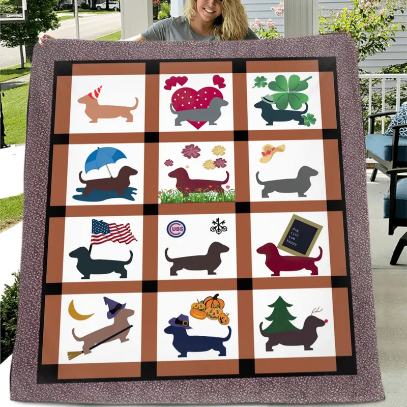 Cute Dachshund Dog Fleece Throw Blanket/Quilt - Gift Idea for Dog Lovers