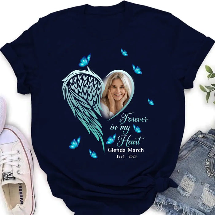 Custom Personalized Memorial Wing Heart Shirt/ Hoodie - Upload Photo - Memorial Gift Idea For Family - Forever In My Heart