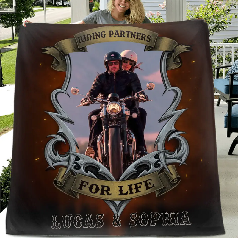 Personalized Riding Couple Fleece Throw Blanket/Quilt - Gift Idea For Riding Lover/Couple/Him/Her - Riding Partners For Life
