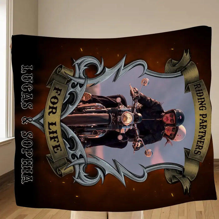 Personalized Riding Couple Fleece Throw Blanket/Quilt - Gift Idea For Riding Lover/Couple/Him/Her - Riding Partners For Life