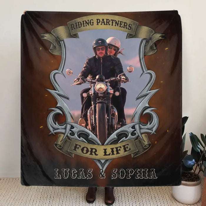 Personalized Riding Couple Fleece Throw Blanket/Quilt - Gift Idea For Riding Lover/Couple/Him/Her - Riding Partners For Life