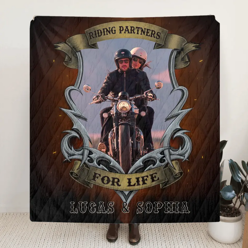 Personalized Riding Couple Fleece Throw Blanket/Quilt - Gift Idea For Riding Lover/Couple/Him/Her - Riding Partners For Life