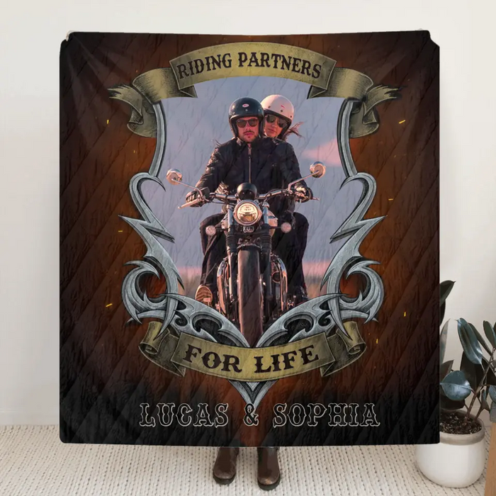 Personalized Riding Couple Fleece Throw Blanket/Quilt - Gift Idea For Riding Lover/Couple/Him/Her - Riding Partners For Life