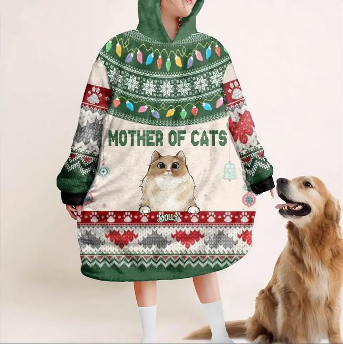 Custom Personalized Cat Mom Blanket Hoodie - Up to 4 Cats - Christmas Gift Idea For Cat Lover - Mother Of Cats