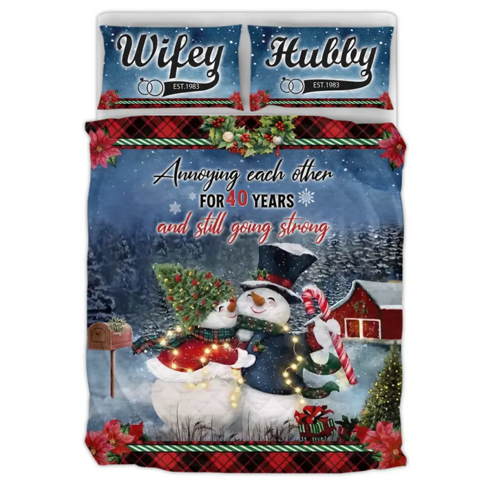Custom Personalized Snowman Couple Quilt Bed Sets - Gift Idea For Him/Her/Couple/Christmas - Annoying Each Other For 40 Years And Still Going Strong