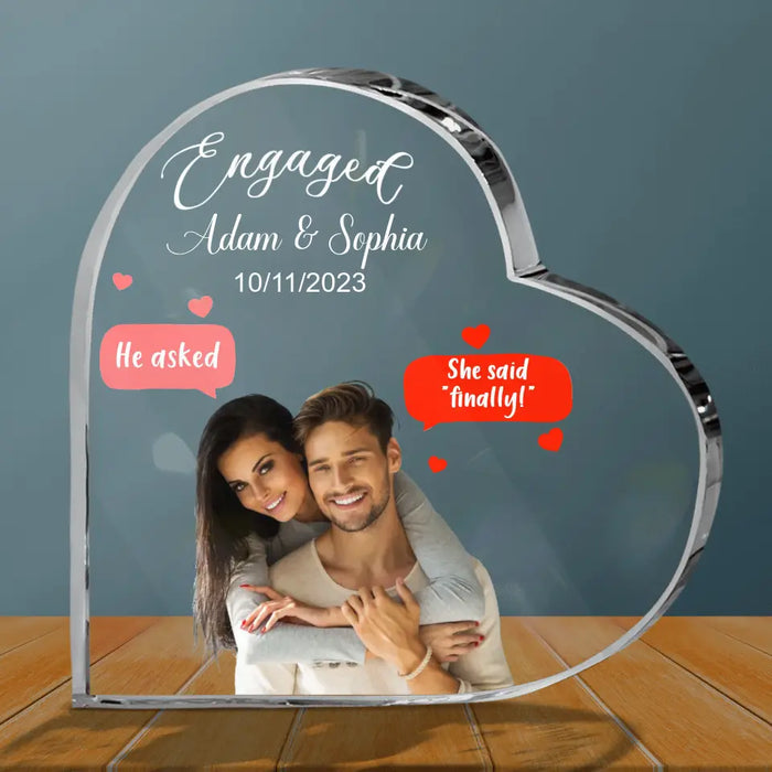 Custom Personalized Couple Crystal Heart - Upload Photo - Gift Idea For Couple/ Him/ Her - Engagement Decoration Funny Chat