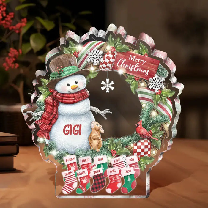 Custom Personalized Grandma Mom Snowman Christmas Acrylic Plaque - Upto 10 Kids - Christmas 2023/ Gift For Grandma/ Mom - Merry Christmas