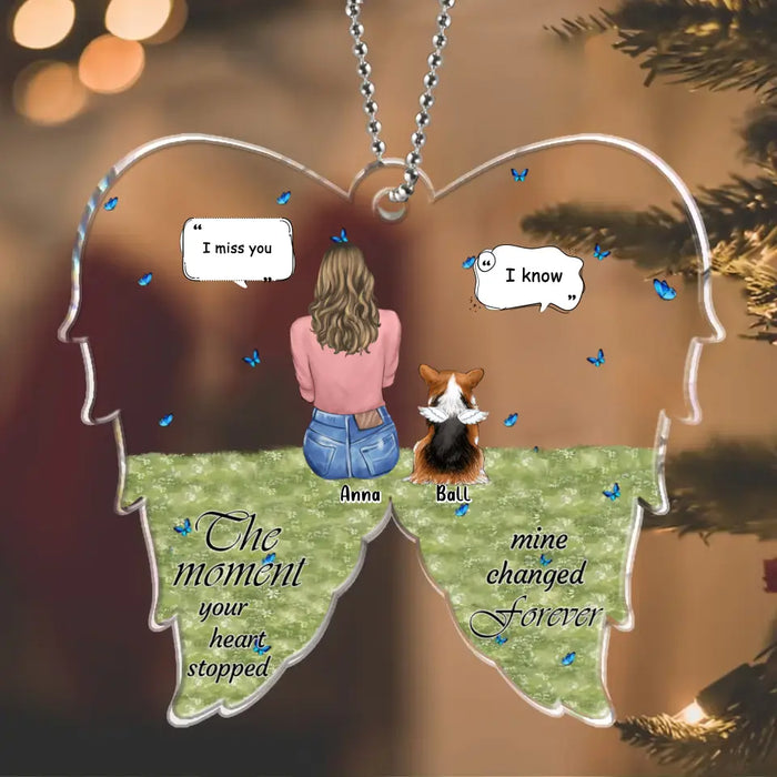 Personalized Memorial Pet Acrylic Ornament - Adult/ Couple With Upto 2 Kids And 4 Pets - Memorial/Christmas Gift Idea for Dog/Cat Owners - The Moment Your Heart Stopped Mine Changed Forever
