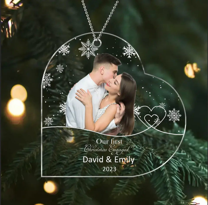 Custom Personalized Couple Photo Acrylic Ornament - Christmas Gift Idea for Couple - Our First Christmas Engaged/Married