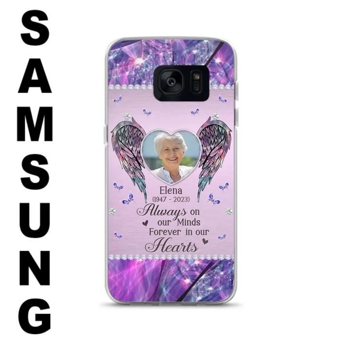 Custom Personalized Memorial Phone Case - Memorial Gift Idea For Family - Case For iPhone/Samsung - Always On My Mind Forever In Our Hearts