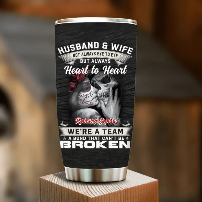 Personalized Skull Couple Tumbler - Halloween Gift Idea For Couple - Husband & Wife Not Always Eye To Eye