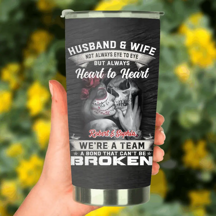 Personalized Skull Couple Tumbler - Halloween Gift Idea For Couple - Husband & Wife Not Always Eye To Eye