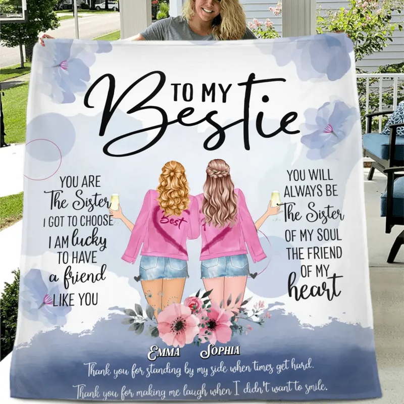 Personalized Best Friend Quilt/Fleece Throw Blanket - Gift Idea For Besties - To My Bestie You Are The Sister I Got To Choose