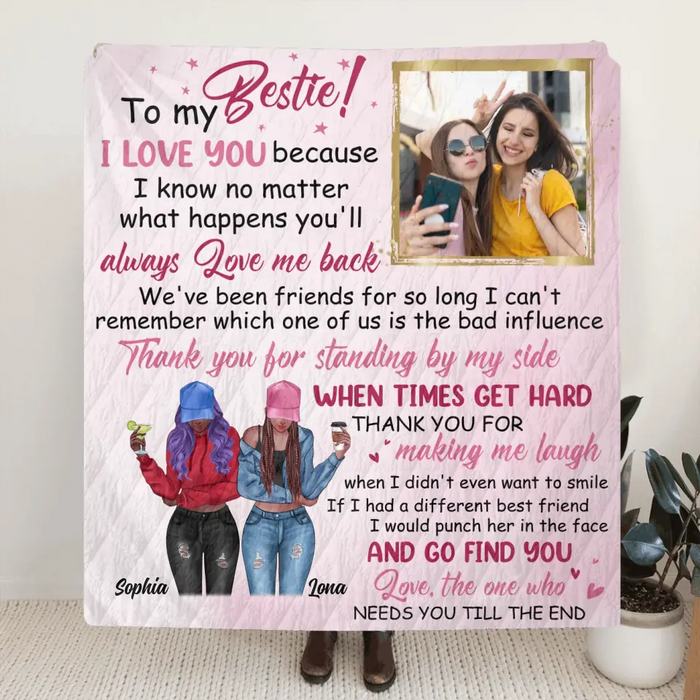 Custom Personalized Best Friend Quilt/ Single Layer Fleece Blanket - Upload Photo - Gift Idea For Besties - To My Bestie I Love You