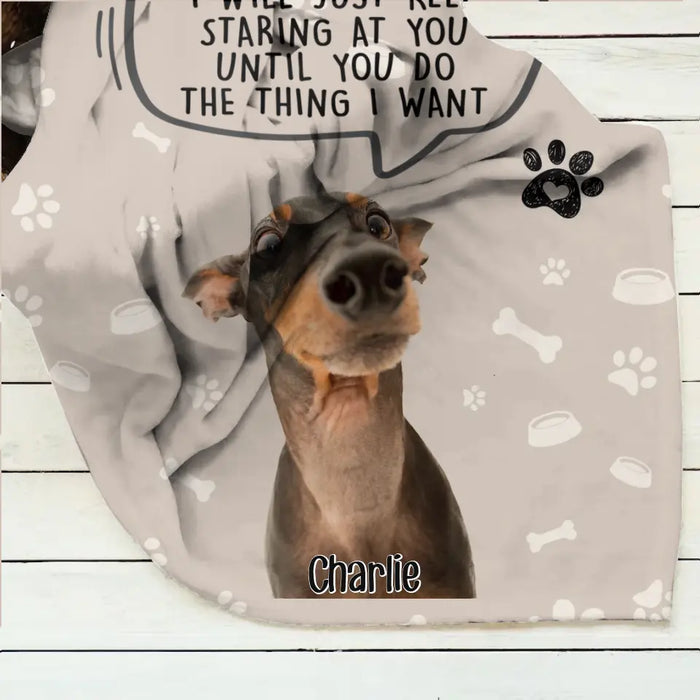 Custom Personalized Pet Photo Quilt/Single Layer Fleece Blanket - Gift For Pet Lover - Upto 3 Pets - I Will Just Keep Staring At You