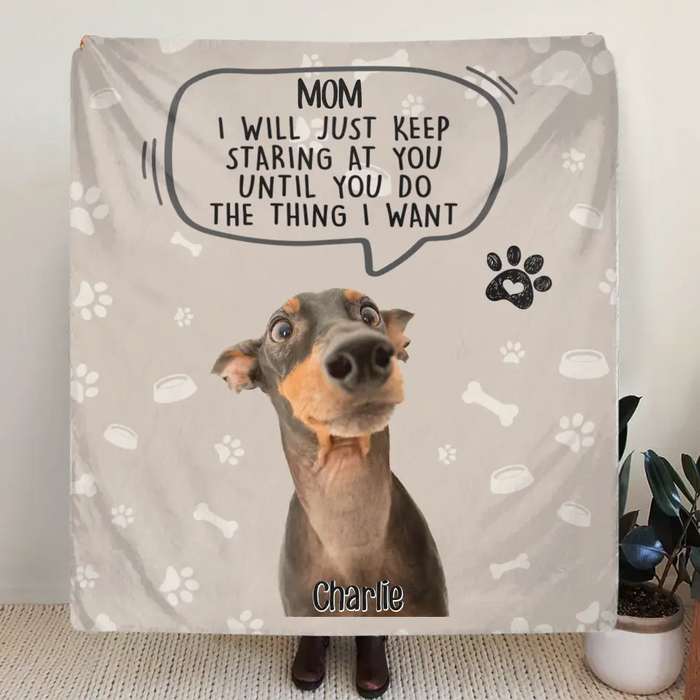 Custom Personalized Pet Photo Quilt/Single Layer Fleece Blanket - Gift For Pet Lover - Upto 3 Pets - I Will Just Keep Staring At You