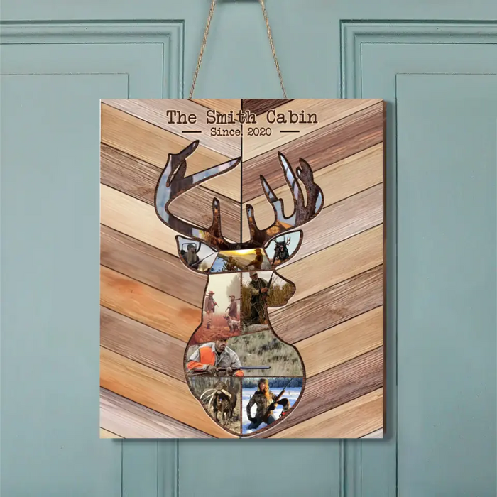 Custom Personalized Couple Deer Hunting Wooden Sign - Upload Photos - Gift Idea Family/ Couple/ Deer Hunter - The Smith Cabin