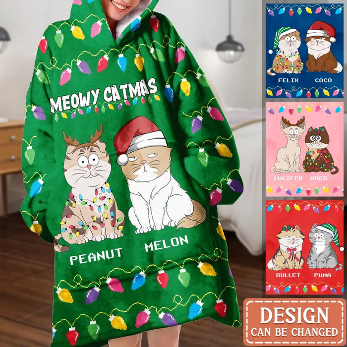 Custom Personalized Cat Mom Multicolor Blanket Hoodie - Up to 4 Cats - Christmas Gift Idea For Cat Lover - Meowy Catmas