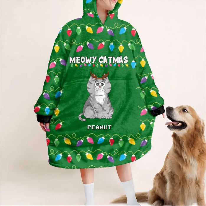 Custom Personalized Cat Mom Multicolor Blanket Hoodie - Up to 4 Cats - Christmas Gift Idea For Cat Lover - Meowy Catmas