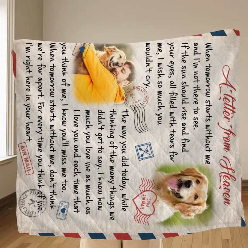 Personalized Memorial Pet Fleece Throw Blanket/Quilt - Upload Photo - Memorial Gift Idea For Pet Owners - A Letter From Heaven