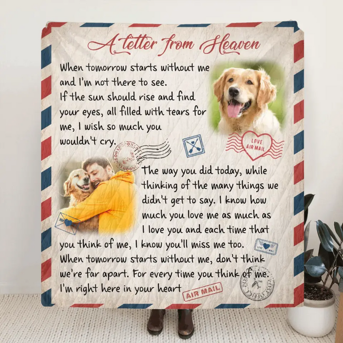 Personalized Memorial Pet Quilt/Single Layer Fleece Blanket - Upload Photo - Memorial Gift Idea For Pet Owners - A Letter